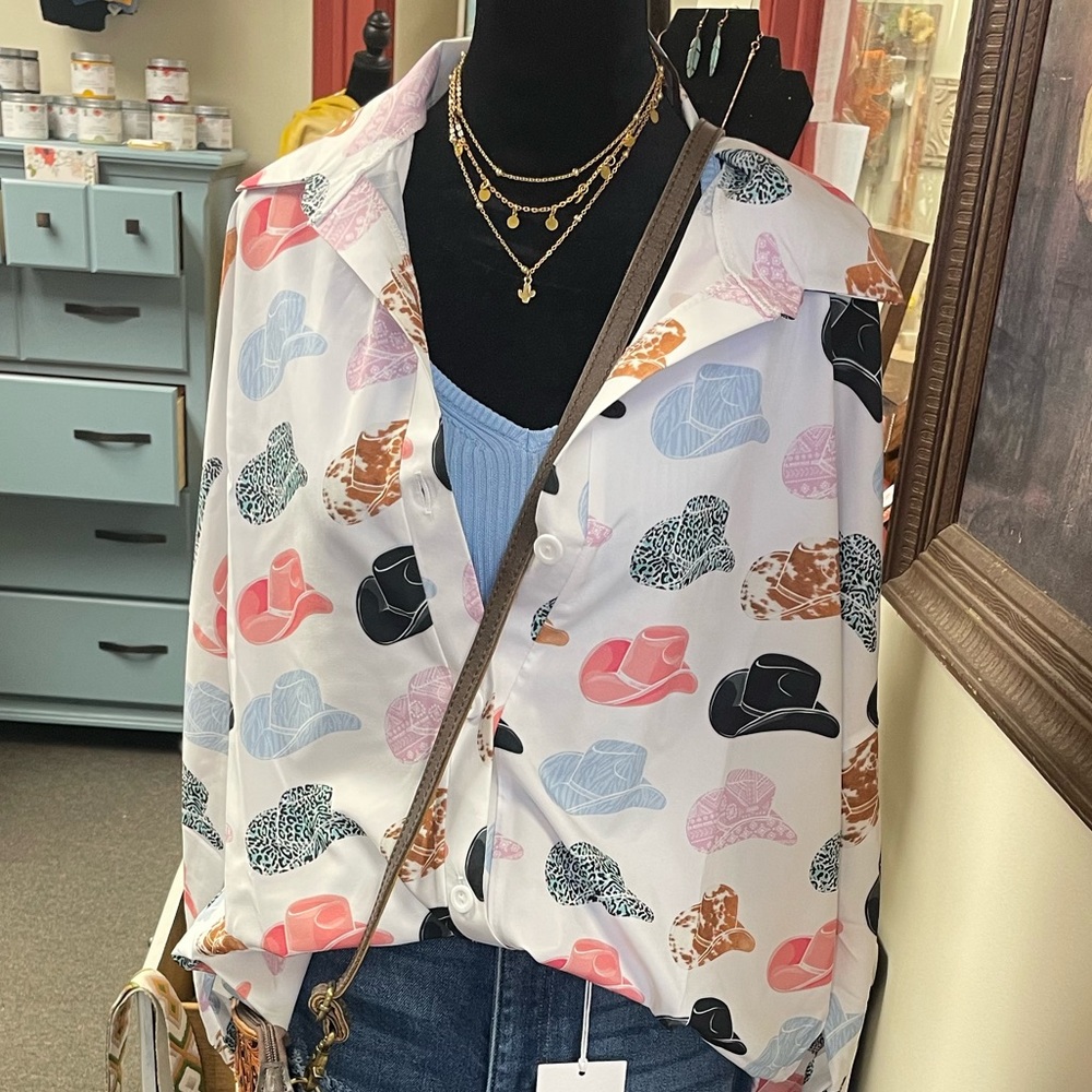 Cow Boy Hays Print Button Down Shirt